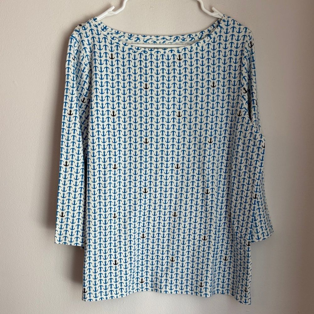 Talbots Boat neck 3/4 sleeve nautical coastal anchor Print t-shirt women 1X NWT